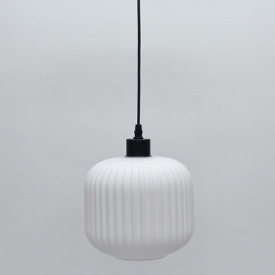 Set of 2 Bento - White Ribbed Glass with Black Pendant Fittings
