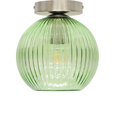 Set of 2 Betchley - Green Glass Globe Satin Nickel Ceiling Lights