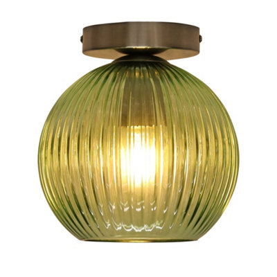 Set of 2 Betchley - Green Glass Globe Satin Nickel Ceiling Lights