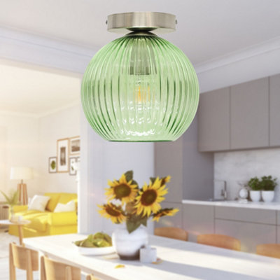 Set of 2 Betchley - Green Glass Globe Satin Nickel Ceiling Lights