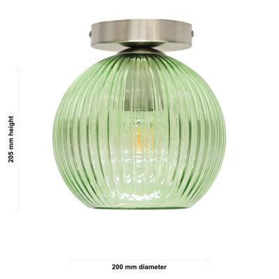 Set of 2 Betchley - Green Glass Globe Satin Nickel Ceiling Lights