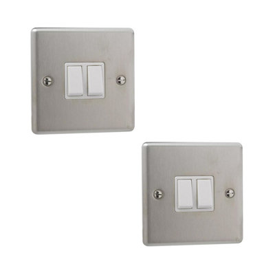 Set of 2 - BG 10A Double 2-Way 2-Gang Stainless Steel Light Switch