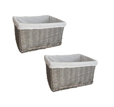 SET OF 2 Big Huge Deep Living Room Fireplace Log Basket Full Wicker Storage Box Grey Extra Large 52 x 38.5 x 29 cm
