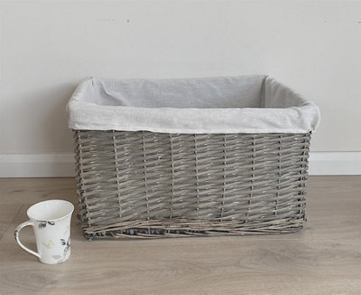 SET OF 2 Big Huge Deep Living Room Fireplace Log Basket Full Wicker Storage Box Grey Extra Large 52 x 38.5 x 29 cm - 3