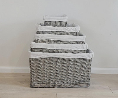 SET OF 2 Big Huge Deep Living Room Fireplace Log Basket Full Wicker Storage Box Grey Extra Large 52 x 38.5 x 29 cm - 6