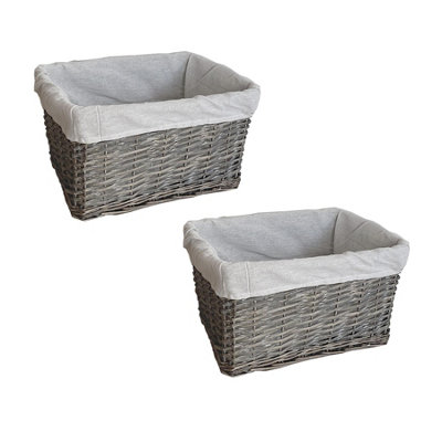 SET OF 2 Big Huge Deep Living Room Fireplace Log Basket Full Wicker Storage Box Grey Medium 39 x 27 x 23 cm