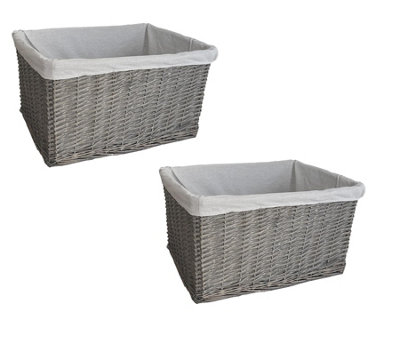 SET OF 2 Big Huge Deep Living Room Fireplace Log Basket Full Wicker Storage Box Grey Set of 2 XX Large 58 x 4 3x 32 cm