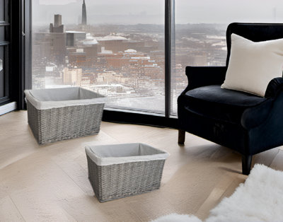 SET OF 2 Big Huge Deep Living Room Fireplace Log Basket Full Wicker Storage Box Grey Set of 2 XX Large 58 x 4 3x 32 cm