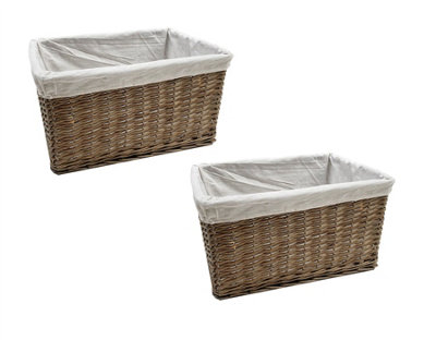 SET OF 2 Big Huge Deep Living Room Fireplace Log Basket Full Wicker Storage Box Oak Set of 2 Extra Large 52 x 38.5 x 29 cm