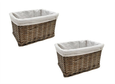 SET OF 2 Big Huge Deep Living Room Fireplace Log Basket Full Wicker Storage Box Oak Set of 2 Medium 39 x 27 x 23 cm