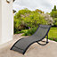 Set of 2 Black Aluminium Frame Ergonomic Garden Sun Lounger Patio Recliner Chair