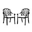 Set of 2 Black Cast Aluminum Outdoor Dining Chairs Patio Stackable Armchairs with Cushions 93 cm