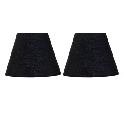 Set of 2 Black Cotton 20cm Diameter Tapered Fabric Lamp Shades