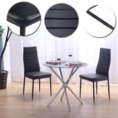 Set of 2 Black Dining Chairs PU Leather Accent Chair Kitchen Chair Set for Dining Room
