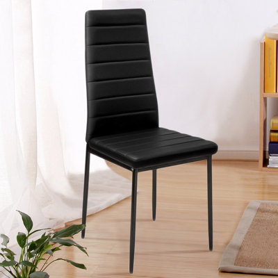 Set of 2 Black Dining Chairs PU Leather Accent Chair Kitchen Chair Set for Dining Room
