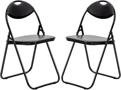 Set of 2 Black Foldable Chairs Spacesaving Metal Folding Chairs for