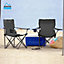 Set of 2 BLACK Folding Camping Chair With Armrest, Drink Holder & Carry Bag
