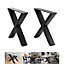 Set of 2 Black Industrial Heavy Duty X Shape Metal Table Legs 40cm