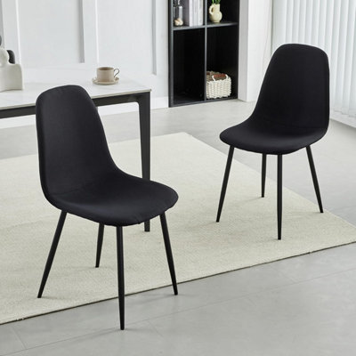 Set of 2 Black Linen Fabric Dining Chairs with Upholstered Seat and Metal Legs-Bella by MCC