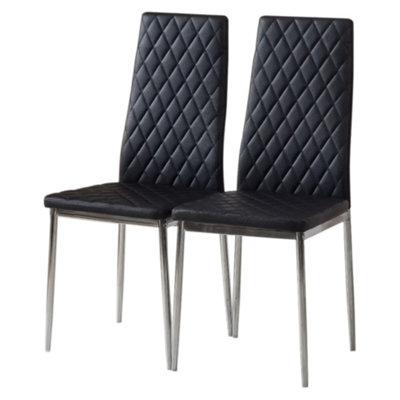 Set of 2 Black PVC High Back Dining Chairs