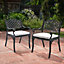 Set of 2 Black Retro Curved Seat Cast Aluminum Garden Chairs Patio Dining Armchair Set with Cushions
