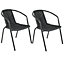 Set of 2 Black Vintage Style Stacking Rattan Patio Garden Chairs Outdoor Armchairs with Metal Frame