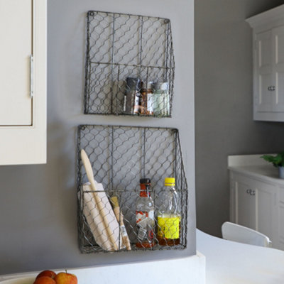 Set of 2 Black Wire Wall Mounted Storage Baskets