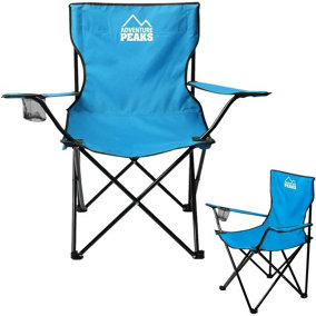 Set of 2 BLUE Folding Camping Chair With Armrest, Drink Holder & Carry Bag