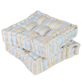 Set of 2 Blue Striped Indoor Dining Chair Seat Pad Box Cushions