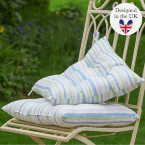Set of 2 Blue Striped Indoor Outdoor Garden Furniture Dining Chair Seat Pads