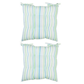 Set of 2 Blue Striped Indoor Outdoor Garden Furniture Seat Pad Cushions