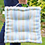 Set of 2 Blue Striped Outdoor Garden Chair Box Seat Pad Cushions