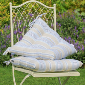 Set of 2 Blue Striped Outdoor Garden Furniture Chair Seat Pads