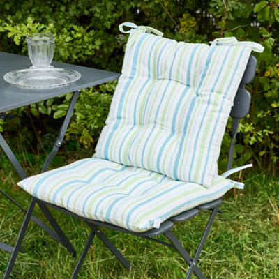 Set of 2 Blue Striped Summer Outdoor Garden Furniture Dining Chair Seat Pads