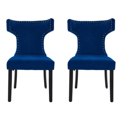 Set of 2 Blue Upholstered Dining Chairs 90cm(H)