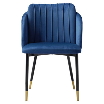 Set of 2 Blue Velvet Soft Padded Dining Chair with Metal Legs