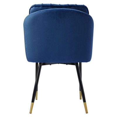 Set of 2 Blue Velvet Soft Padded Dining Chair with Metal Legs