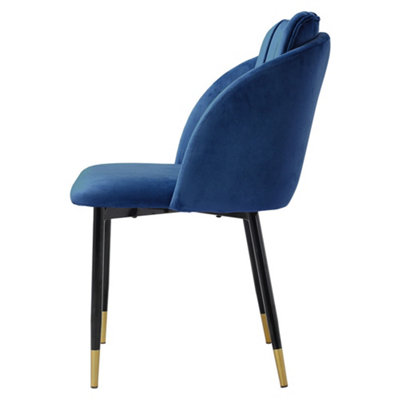 Set of 2 Blue Velvet Soft Padded Dining Chair with Metal Legs