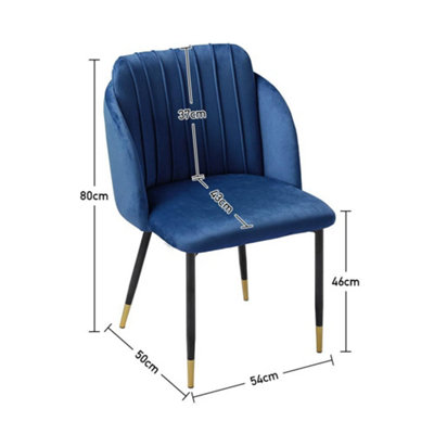 Set of 2 Blue Velvet Soft Padded Dining Chair with Metal Legs