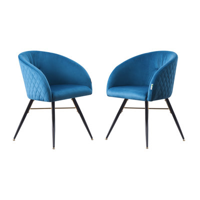 Set of 2 Blue Vittorio Velvet Dining Chairs Upholstered Chairs for Dining Room Armchair