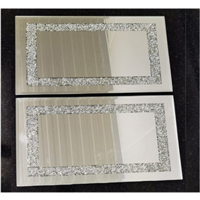 Set Of 2 Border Crushed Diamond Placemats Silver Mirrored