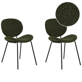 Set of 2 Boucle Dining Chairs Dark Green LUANA