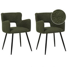 Set of 2 Boucle Dining Chairs Dark Green SANILAC