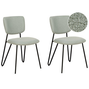 Set of 2 Boucle Dining Chairs Light Green NELKO
