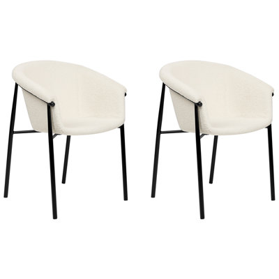 Set of 2 Boucle Dining Chairs Off-White AMES