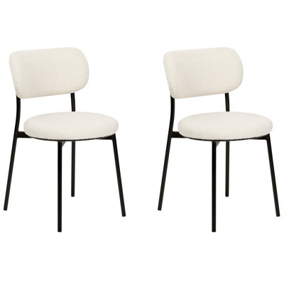 Set of 2 Boucle Dining Chairs Off-White CASEY