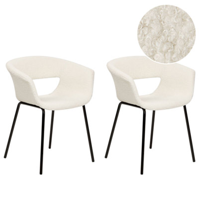 Set of 2 Boucle Dining Chairs Off-White ELMA