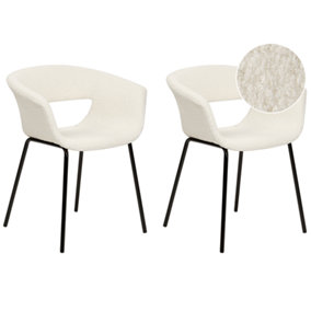 Set of 2 Boucle Dining Chairs Off-White ELMA