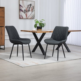 Set of 2 Bovino Fabric Dining Chairs - Black