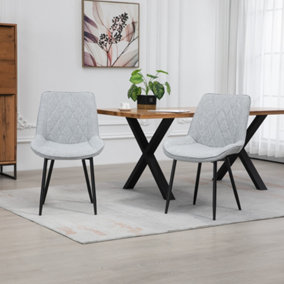 Set of 2 Bovino Fabric Dining Chairs - Light Grey